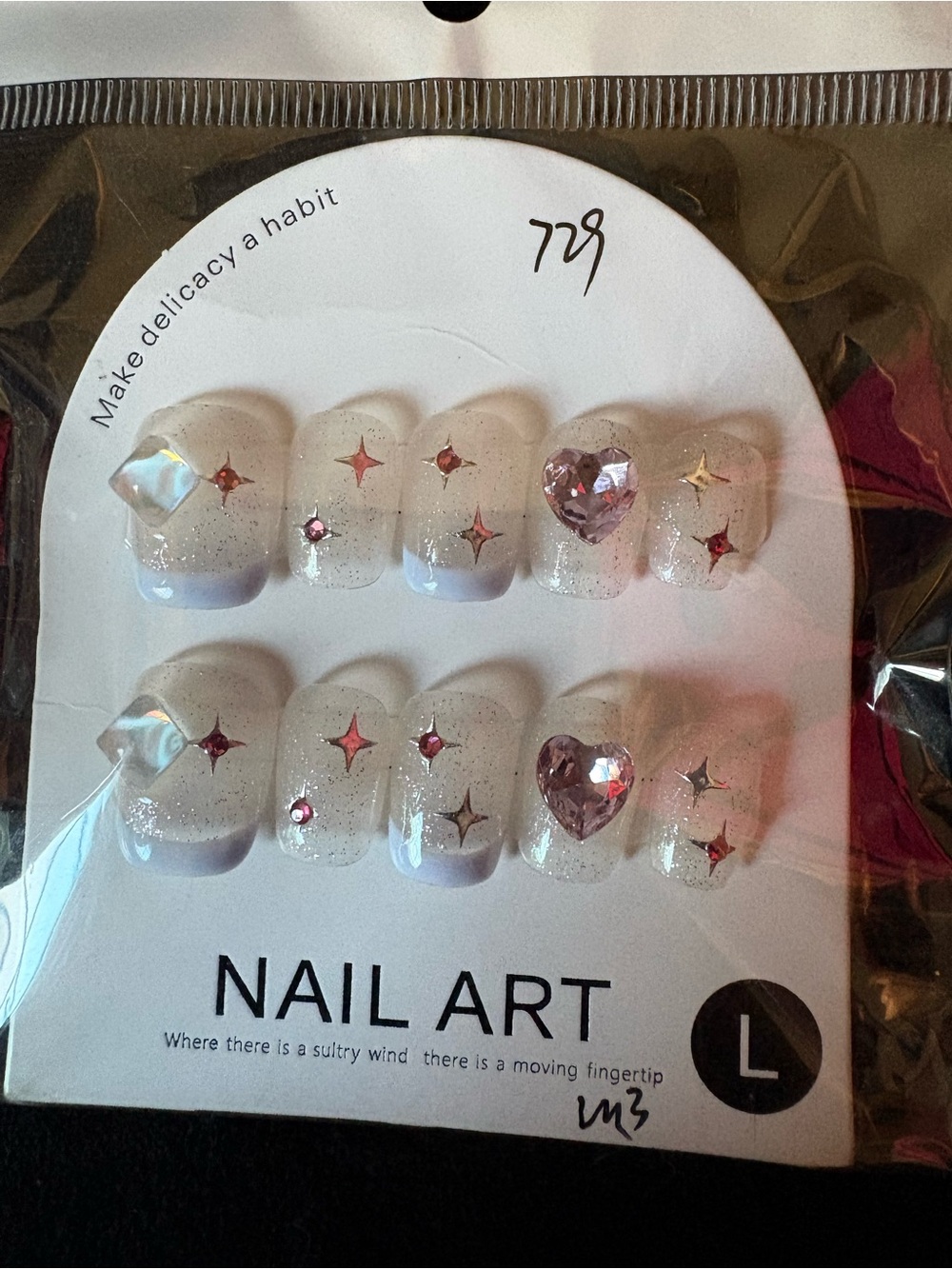 Press-On Nails with Pink Heart Gem Accents
